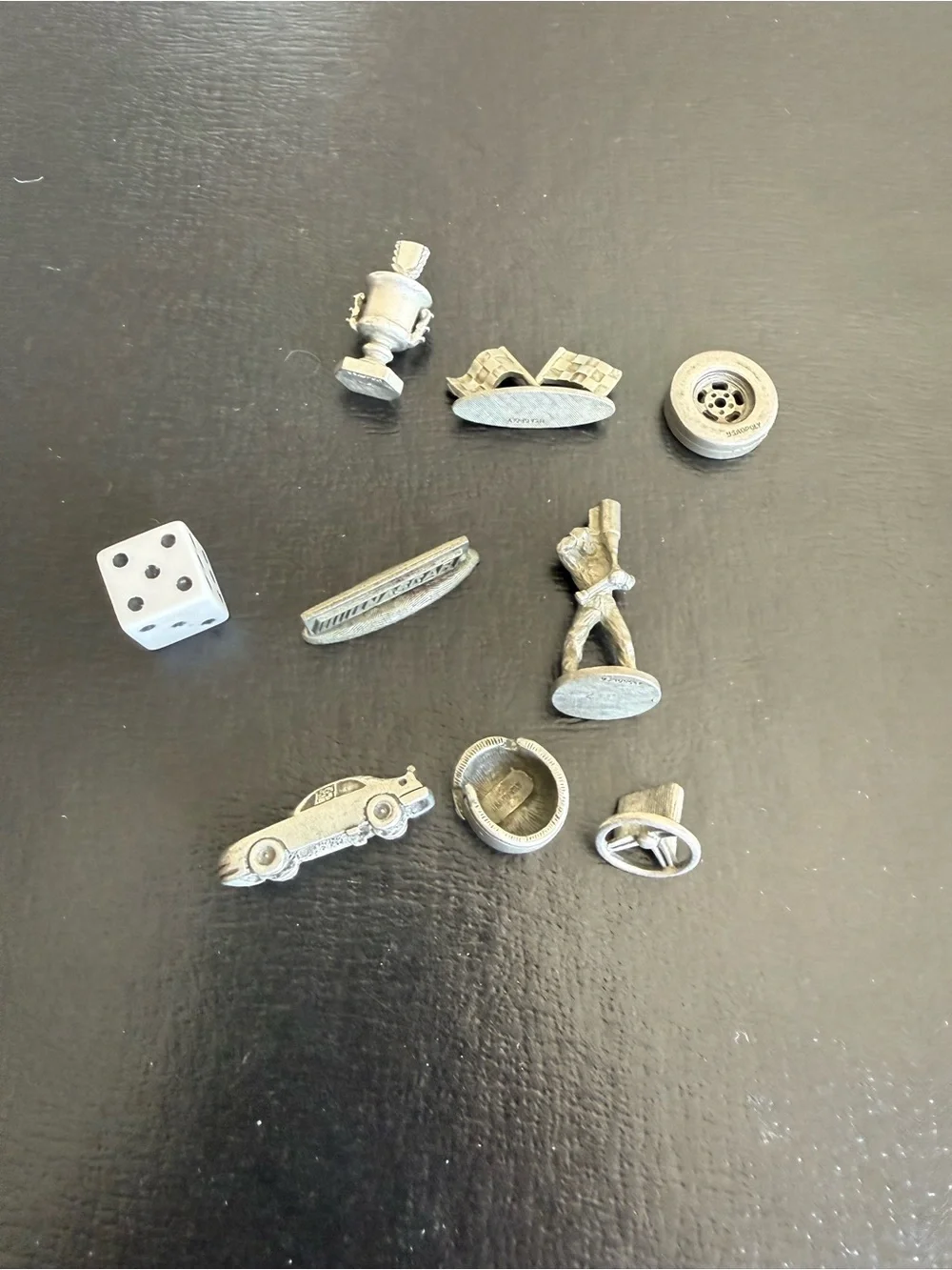 Vintage NASCAR Monopoly pewter token and dice replacement game pieces
